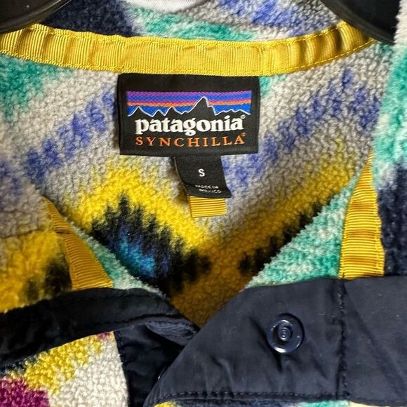 Patagonia Synchilla T-Snap Pullover Timber Twist Aztec Print Lightweight Navy S - Picture 5 of 7